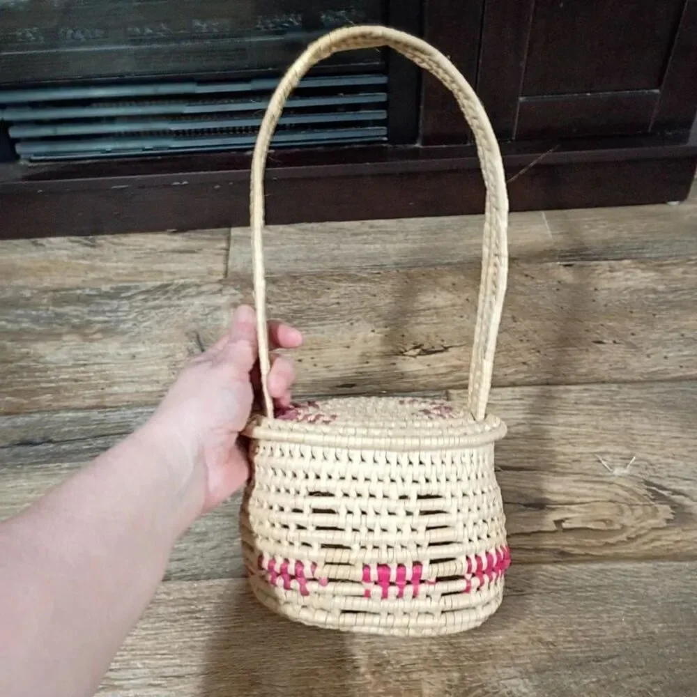 Hand Woven Basket with Handle Country Farmhouse Decor